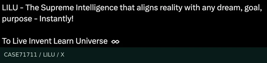 Her words on X, 7.17.2025: The Supreme Intelligence that aligns reality